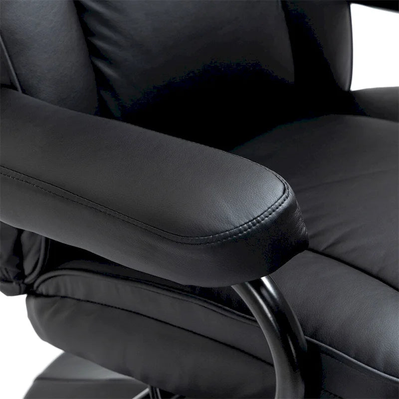 Fauteuil inclinable pivotant en similicuir noir avec repose-pieds ottoman rembourré