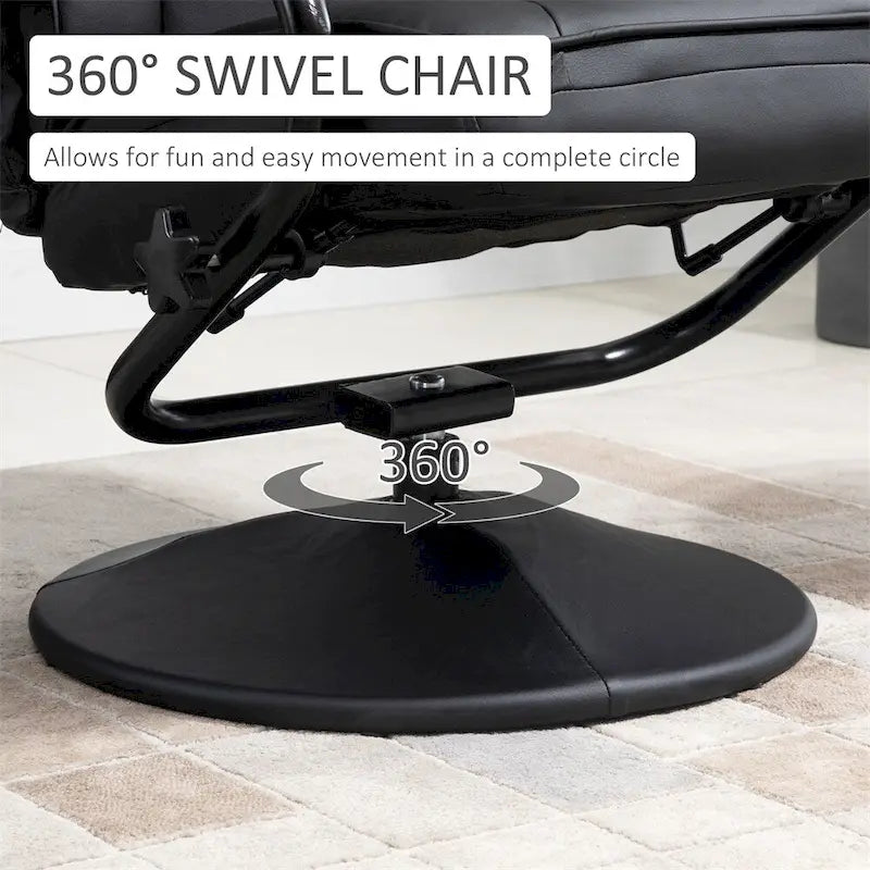 Fauteuil inclinable pivotant en similicuir noir avec repose-pieds ottoman rembourré