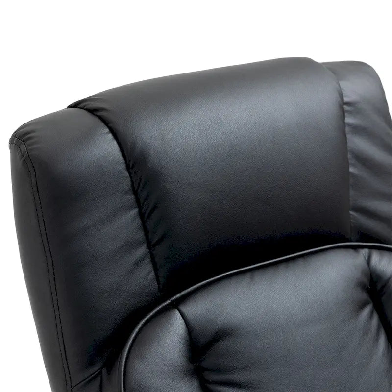 Fauteuil inclinable pivotant en similicuir noir avec repose-pieds ottoman rembourré
