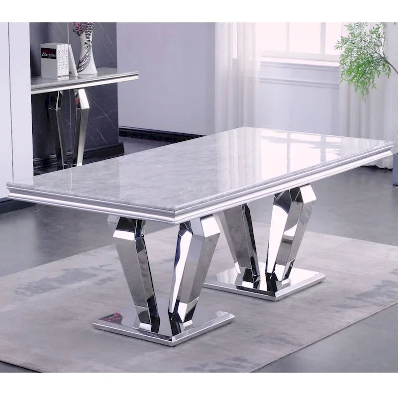 Luxury 78 inch Rectangular Dining Room Table with Double Geometric Pedestal