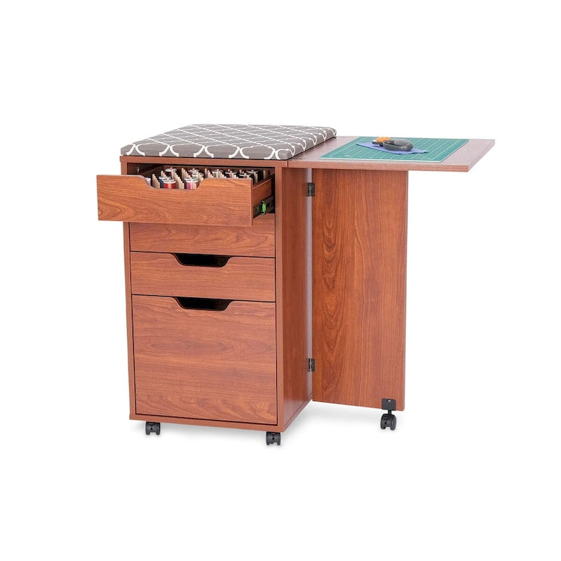 Meuble de rangement roulant en bois de teck avec 4 tiroirs Table d'appoint pliante Gris