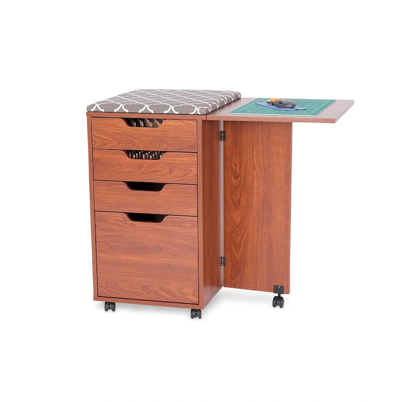 Meuble de rangement roulant en bois de teck avec 4 tiroirs Table d'appoint pliante Gris