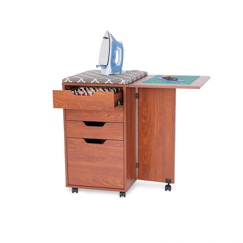 Meuble de rangement roulant en bois de teck avec 4 tiroirs Table d'appoint pliante Gris