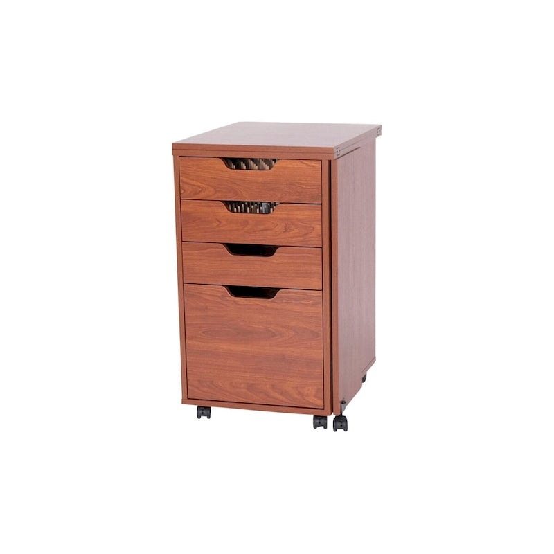 Meuble de rangement roulant en bois de teck avec 4 tiroirs Table d'appoint pliante Gris
