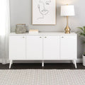 Buffet 4 portes Mid-Century Modern avec étagères réglables Blanc
