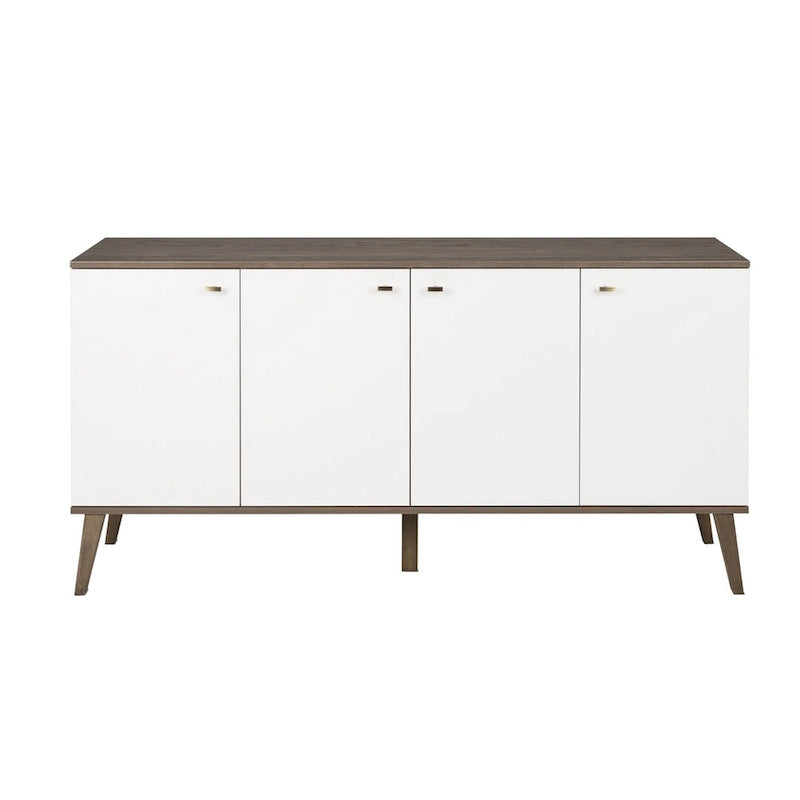 Buffet 4 portes Mid-Century Modern avec étagères réglables Blanc