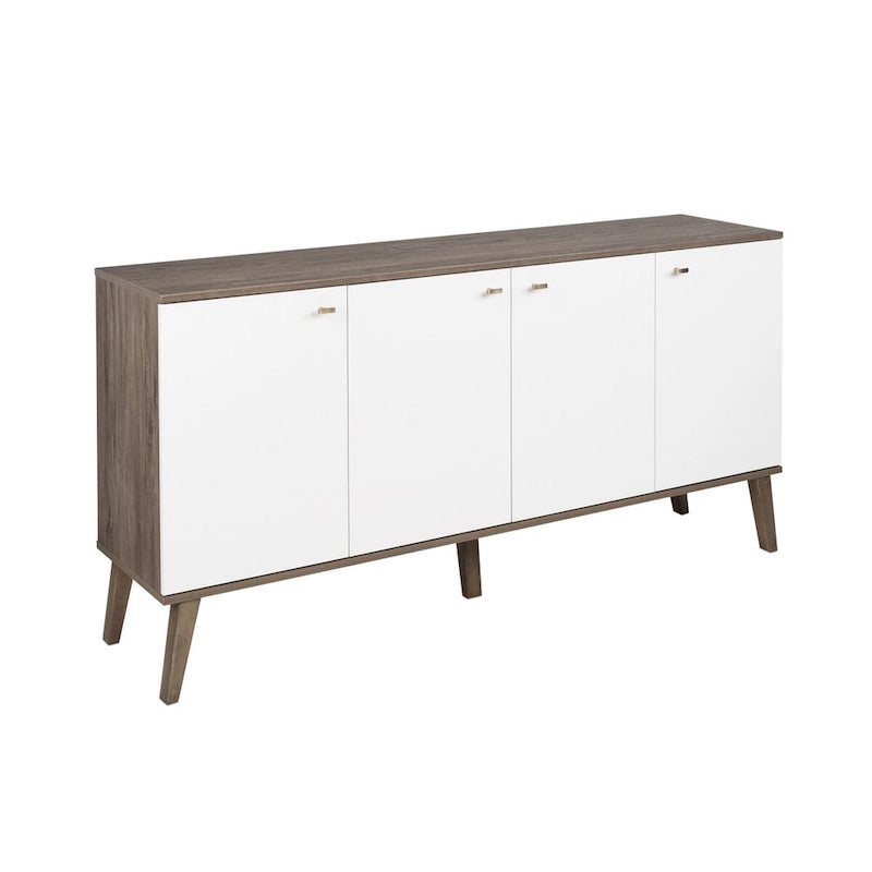 Buffet 4 portes Mid-Century Modern avec étagères réglables Blanc
