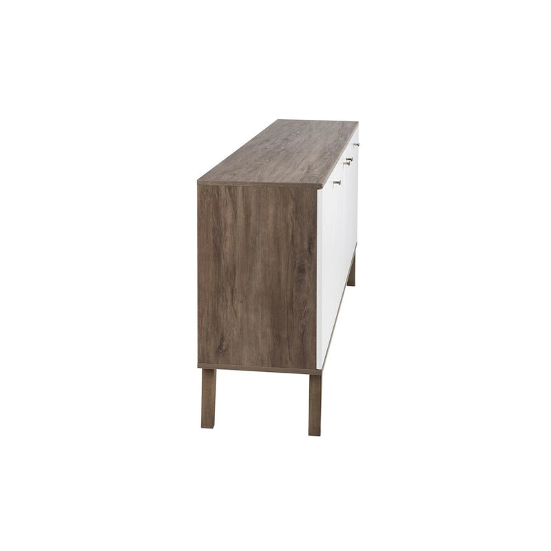 Buffet 4 portes Mid-Century Modern avec étagères réglables Blanc