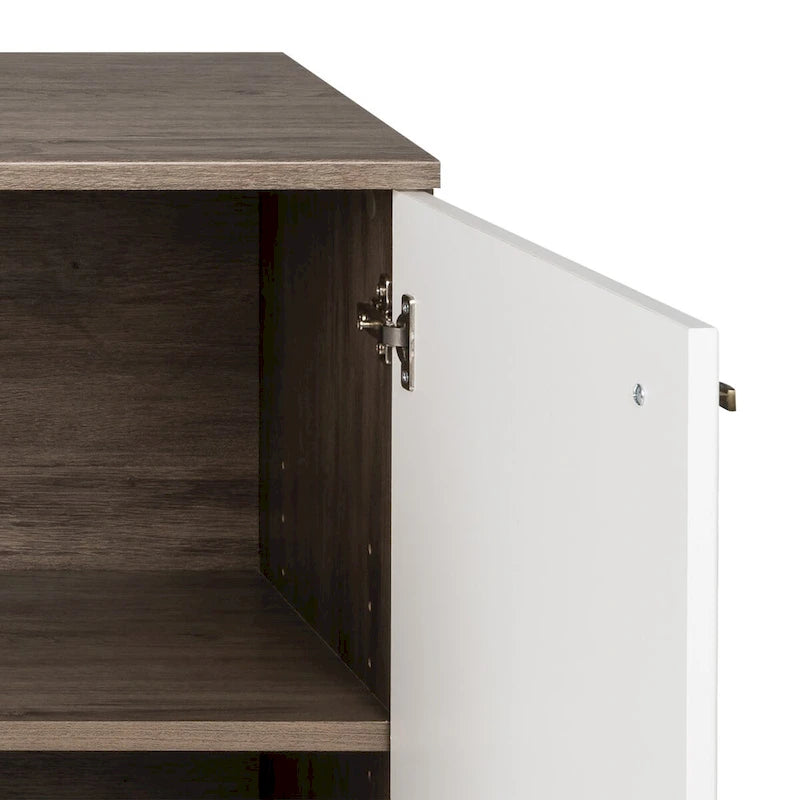 Buffet 4 portes Mid-Century Modern avec étagères réglables Blanc