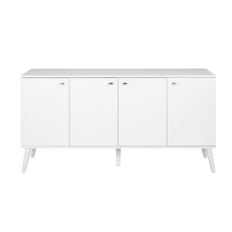 Buffet 4 portes Mid-Century Modern avec étagères réglables Blanc