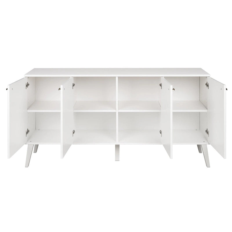Buffet 4 portes Mid-Century Modern avec étagères réglables Blanc