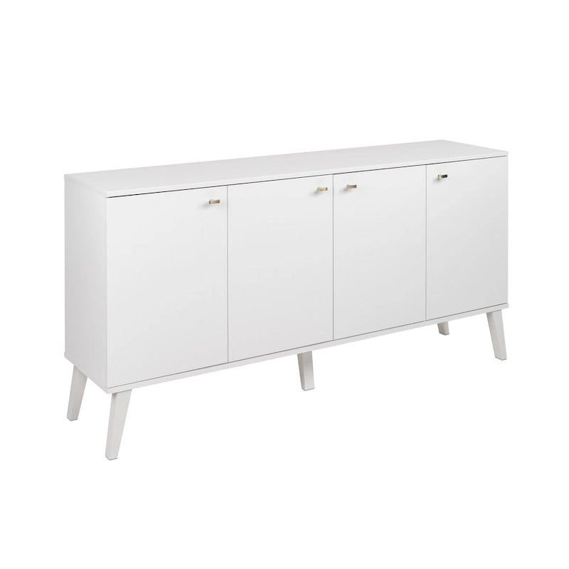 Buffet 4 portes Mid-Century Modern avec étagères réglables Blanc