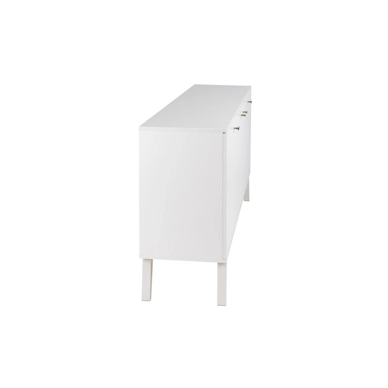 Buffet 4 portes Mid-Century Modern avec étagères réglables Blanc