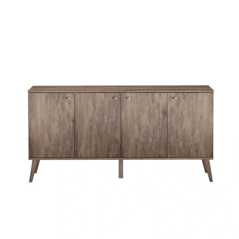 Buffet 4 portes Mid-Century Modern avec étagères réglables Blanc