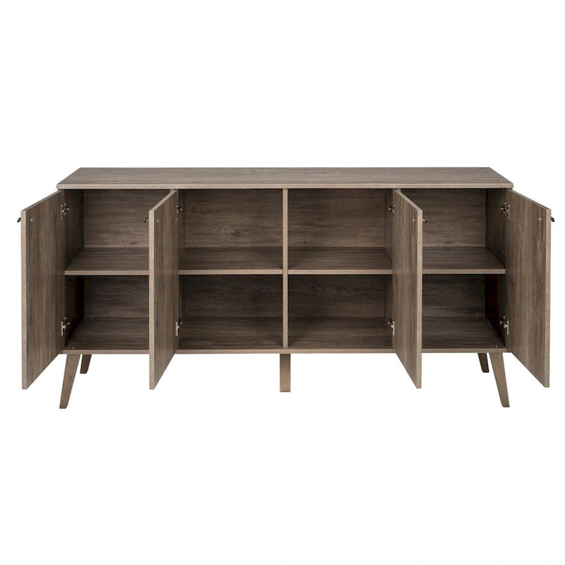 Buffet 4 portes Mid-Century Modern avec étagères réglables Blanc