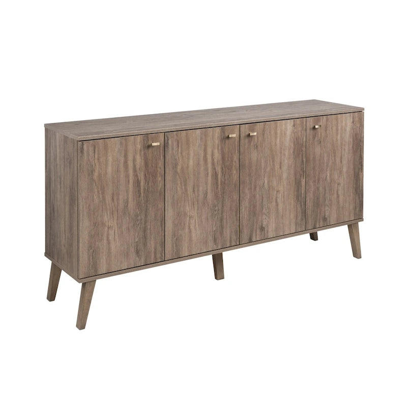 Buffet 4 portes Mid-Century Modern avec étagères réglables Blanc