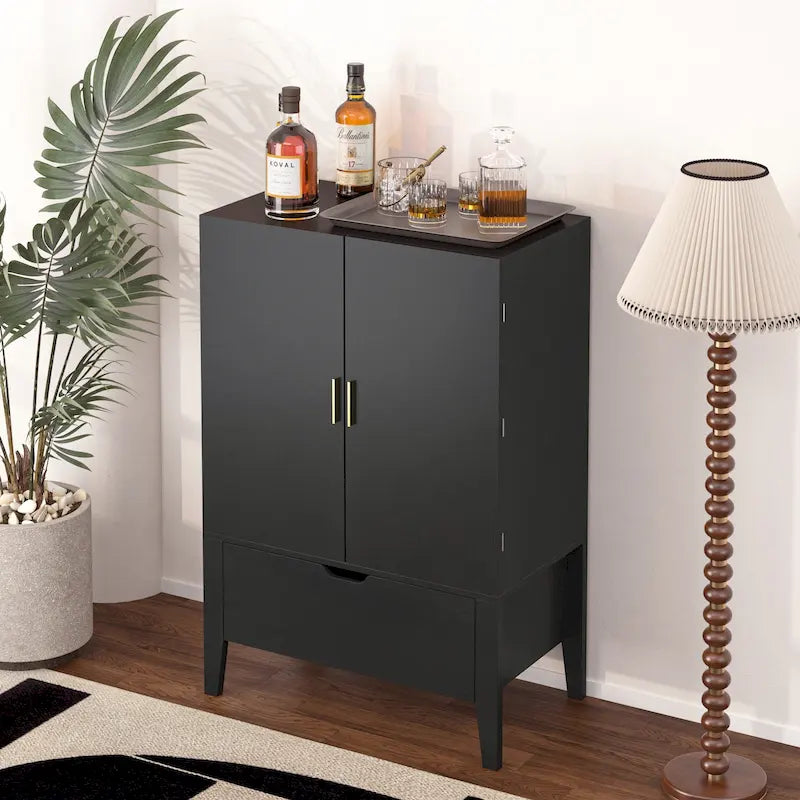 Meuble Bar Industriel avec Casier à Bouteilles Porte-Verres Tiroir Double Porte