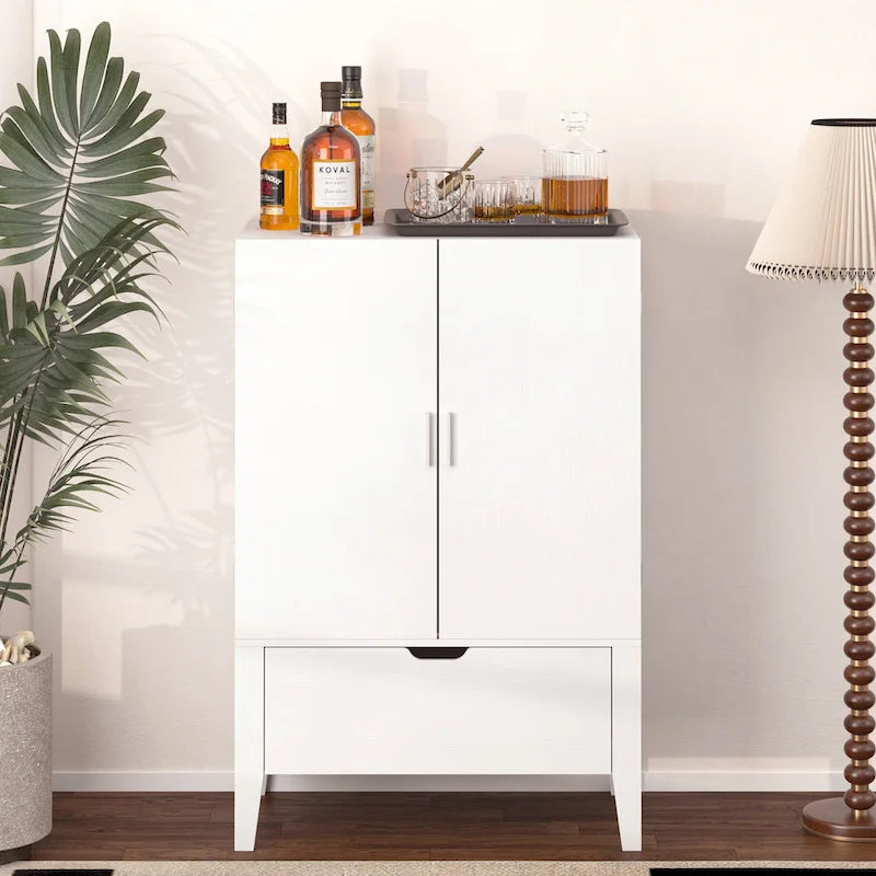 Meuble Bar Industriel avec Casier à Bouteilles Porte-Verres Tiroir Double Porte