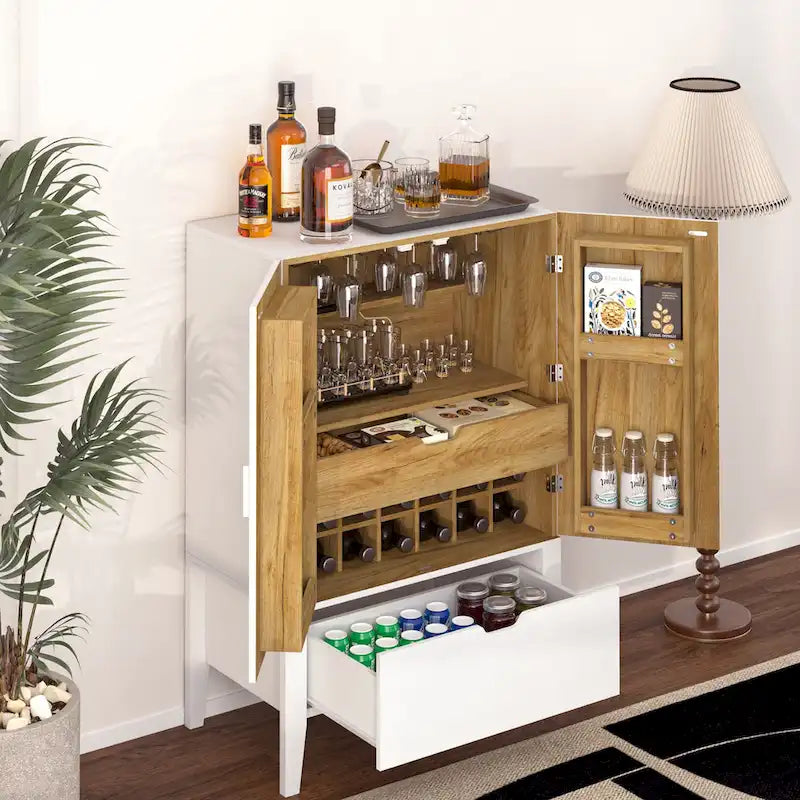 Meuble Bar Industriel avec Casier à Bouteilles Porte-Verres Tiroir Double Porte