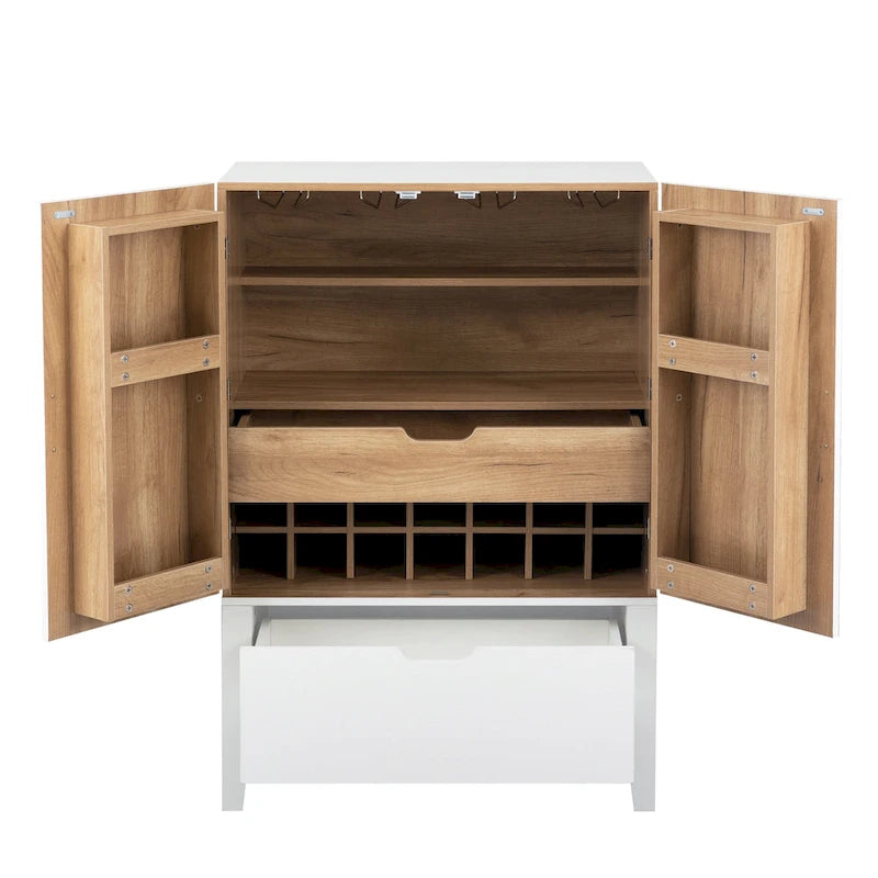 Meuble Bar Industriel avec Casier à Bouteilles Porte-Verres Tiroir Double Porte