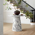 Table à manger sur pied en marbre blanc rond avec base conique