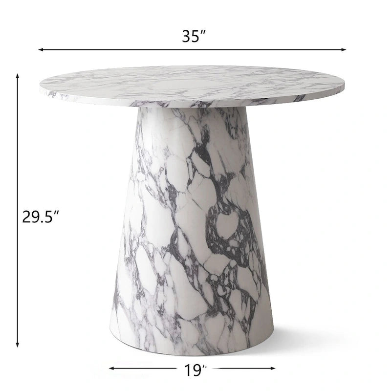 Table à manger sur pied en marbre blanc rond avec base conique