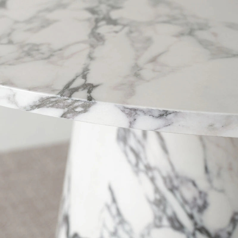 Table à manger sur pied en marbre blanc rond avec base conique
