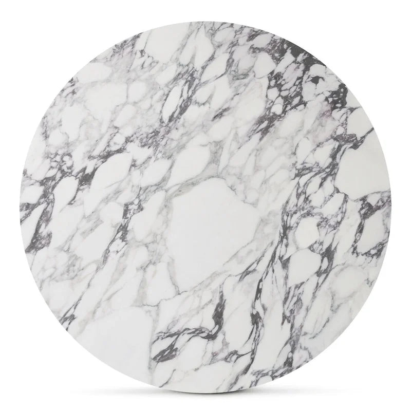 Table à manger sur pied en marbre blanc rond avec base conique